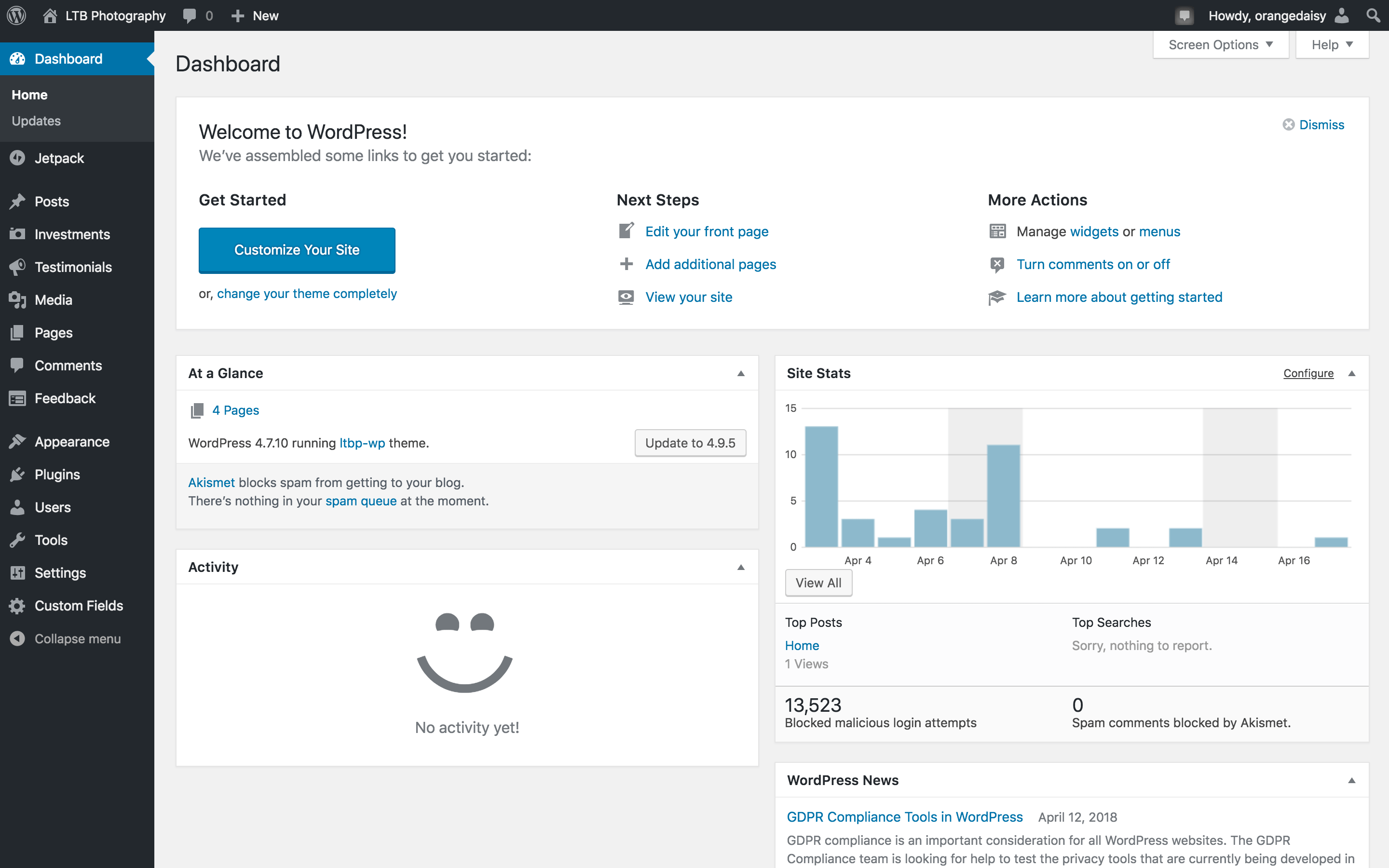 WordPress admin
view