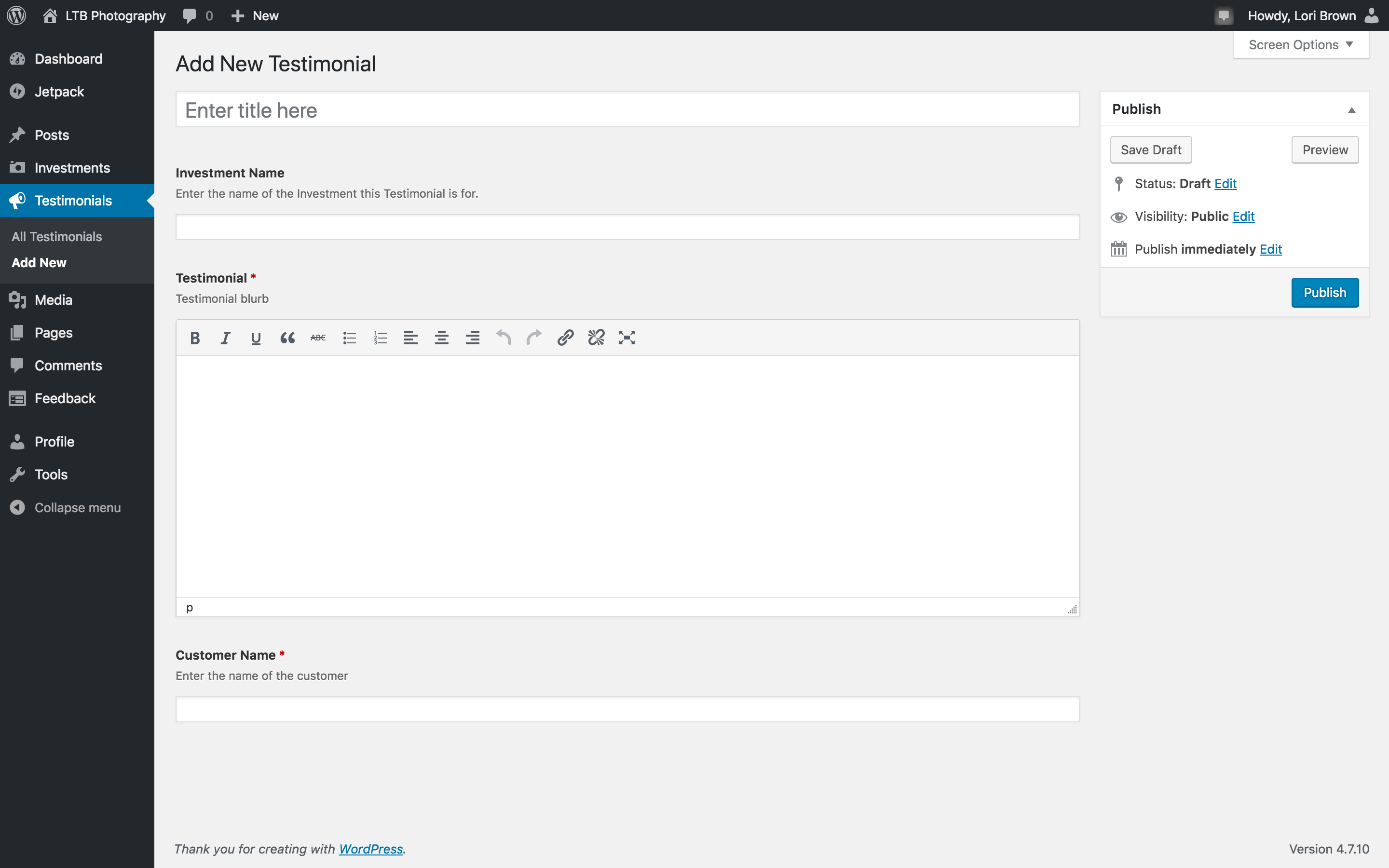 New
Testimonial page