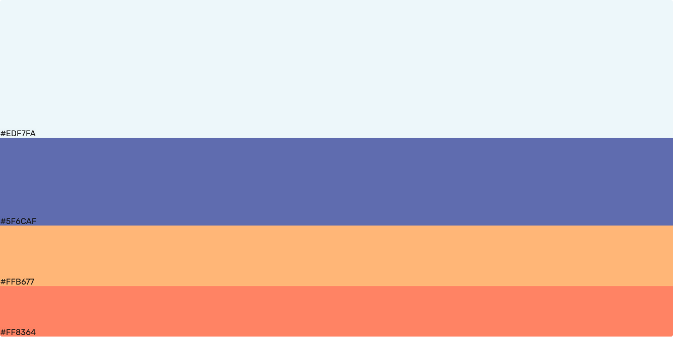 New color
palette of lighter and darker shades of a lavender-like purple, red, and orange